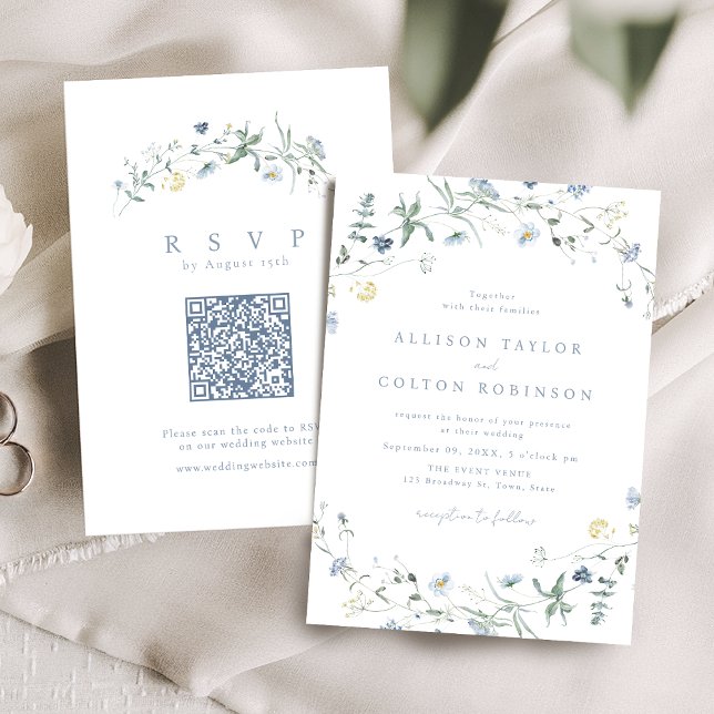 Dusty Blue Wildflower Rustic Boho Wedding Photo Invitation (Dusty Blue Wildflower Rustic Boho Wedding Photo Invitation)