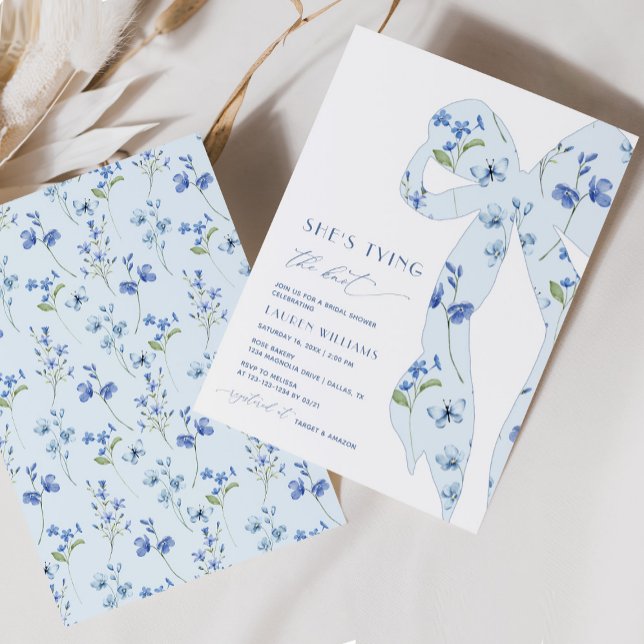 Dusty Blue Wildflower Tying the Knot Bridal Shower Invitation (Creator Uploaded)