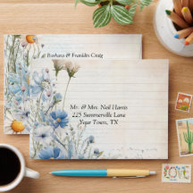Dusty Blue Wildflower Wedding Envelope