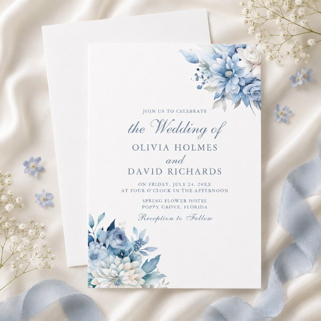 Dusty Blue Wildflower Wedding Invitation (Dusty Blue Wildflower Wedding Invitation)