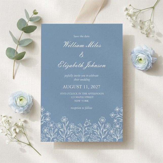 Dusty Blue Wildflower Wedding Invitation (Creator Uploaded)
