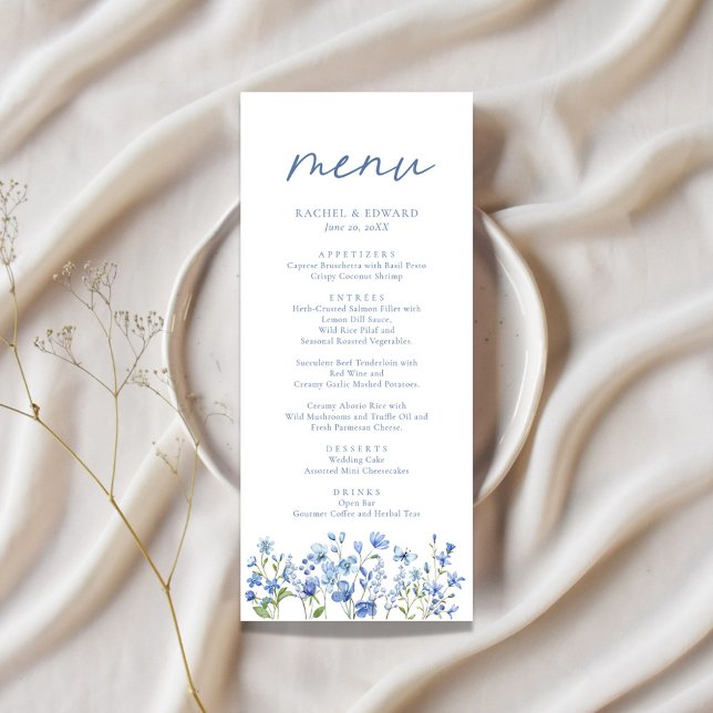 Dusty Blue Wildflower Wedding Menu (Creator Uploaded)