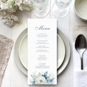 Dusty Blue Wildflower Wedding Menu Card