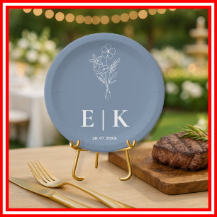 Dusty Blue Wildflower Wedding Paper Plate