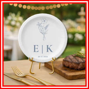 Dusty Blue Wildflower Wedding Paper Plate