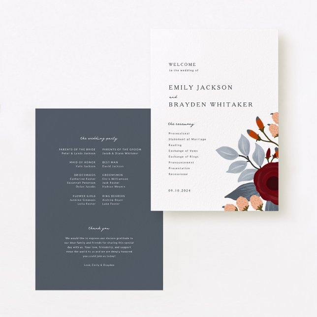Dusty Blue Wildflower Wedding Program (Creator Uploaded)