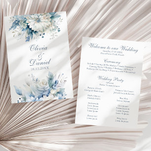 Dusty Blue Wildflower Wedding Program Card
