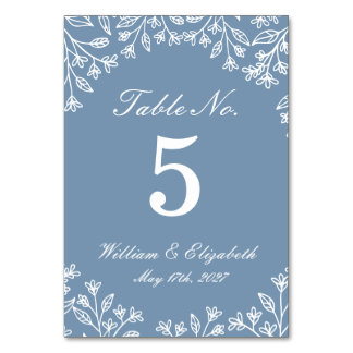 Dusty Blue Wildflower Wedding Table Number