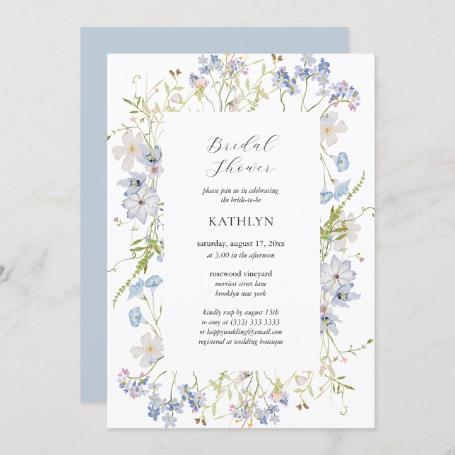 Dusty Blue Wildflower Whimsical Bridal Shower Invitation (Creator Uploaded)