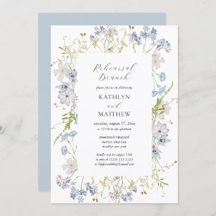 Dusty Blue Wildflower Whimsical Rehearsal Brunch Invitation