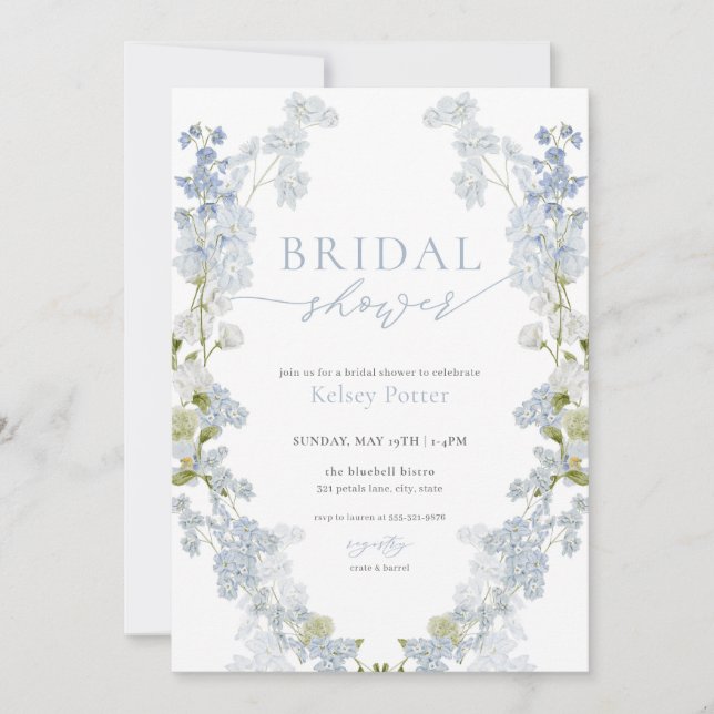 Dusty Blue Wildflower Wreath Bridal Shower Invite (Front)
