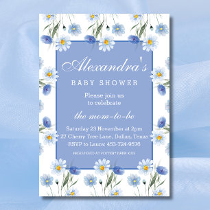 Dusty Blue Wildflowers Boho Baby Shower Invitation
