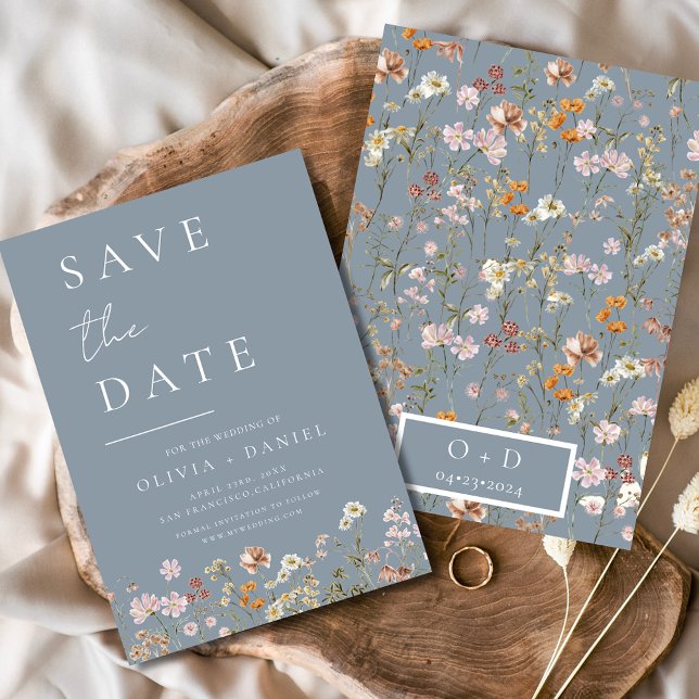 Dusty Blue Wildflowers Boho Save the Date (Creator Uploaded)