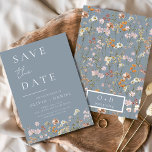 Dusty Blue Wildflowers Boho Save the Date<br><div class="desc">This elegant boho save the date minimalist wildflower invitation is the perfect way to announce your upcoming nuptials in a stylish and affordable way. The invitation features a simple design with a wildflower and a modern font. The invitation is customisable with your own text and details, making it the perfect...</div>