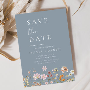 Dusty Blue Wildflowers Boho Save the Date