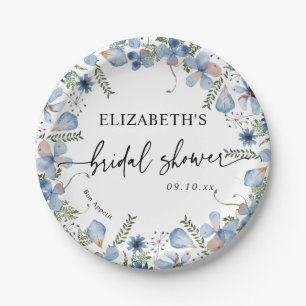 Dusty Blue Wildflowers Bridal Shower Paper Plates 