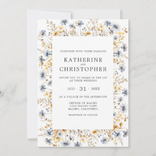Dusty Blue Wildflowers Budget All In One Wedding Invitation