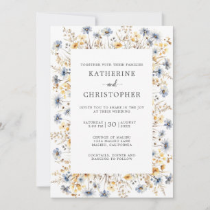 Dusty Blue Wildflowers Elegant Wedding Invitation
