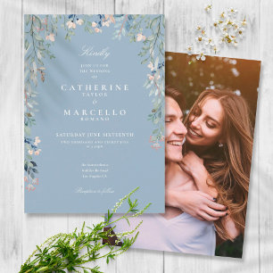 Dusty Blue Wildflowers Floral Photo Wedding Invitation