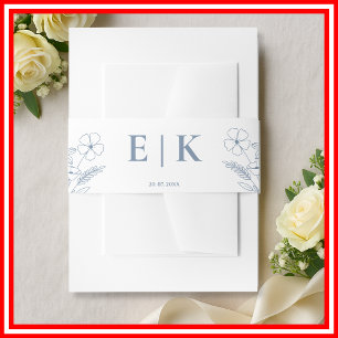 Dusty Blue Wildflowers Monogram Wedding Invitation Belly Band