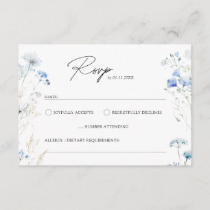Dusty Blue Wildflowers Monogram Wedding RSVP Enclosure Card