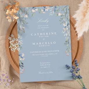 Dusty Blue Wildflowers Watercolor Floral Wedding Invitation