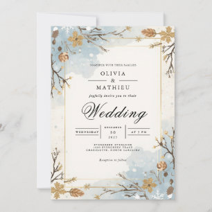 Dusty Blue Winter Branches Wedding Invitation