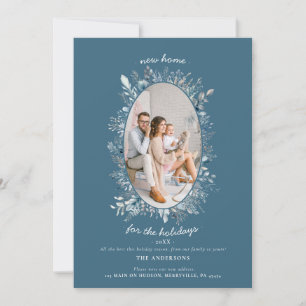 Dusty Blue Winter Foliage New Home Family Photo Holiday Card