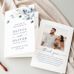 Dusty Blue Winter Foliage Wedding Ceremony Program