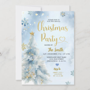 Dusty Blue Winter Forest Christmas Holiday Party Invitation
