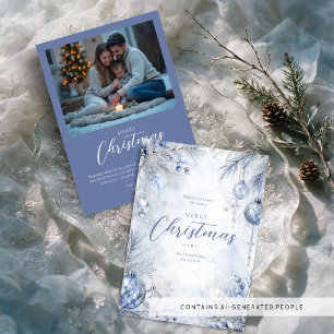 Dusty Blue Winter Ornaments Christmas Photo TMF26 Holiday Card