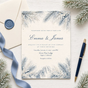 Dusty Blue Winter Pine Wedding Invitation