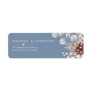 Dusty Blue Winter Pinecone Botanical Wedding Return Address Label