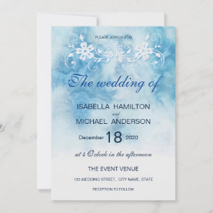 Dusty Blue Winter Script Calligraphy Watercolor Invitation