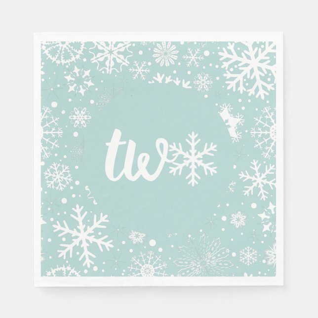 Dusty Blue Winter Second Birthday Snowflake  Napkin (Front)