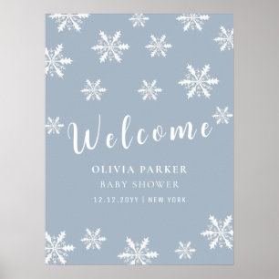 Dusty Blue Winter Snow Baby Shower Welcome poster