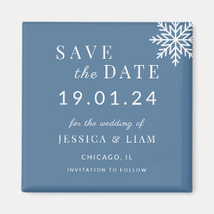 Dusty Blue Winter Wedding Save the Date Magnet