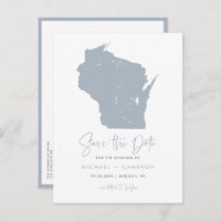 Dusty Blue Wisconsin Map QR Code Save the Date