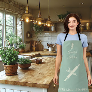 Dusty Blue with Cream Rolling Pin and Herb Design Apron