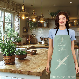 Dusty Blue with Cream Rolling Pin and Herb Design Apron