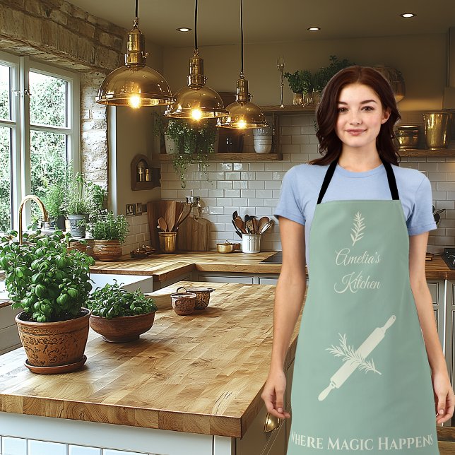 Dusty Blue with Cream Rolling Pin and Herb Design Apron (Creator Uploaded)