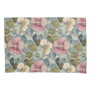 Dusty Blue with Mauve and White Flowers Pillowcase