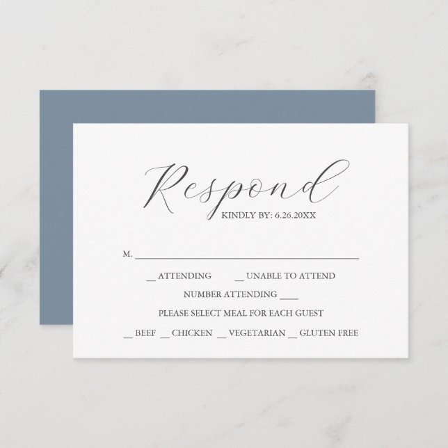 Dusty Blue with Meal Choice Monogram RSVP Cards (Front/Back)
