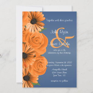 Dusty Blue with Orange Rose & Daisy Invitation