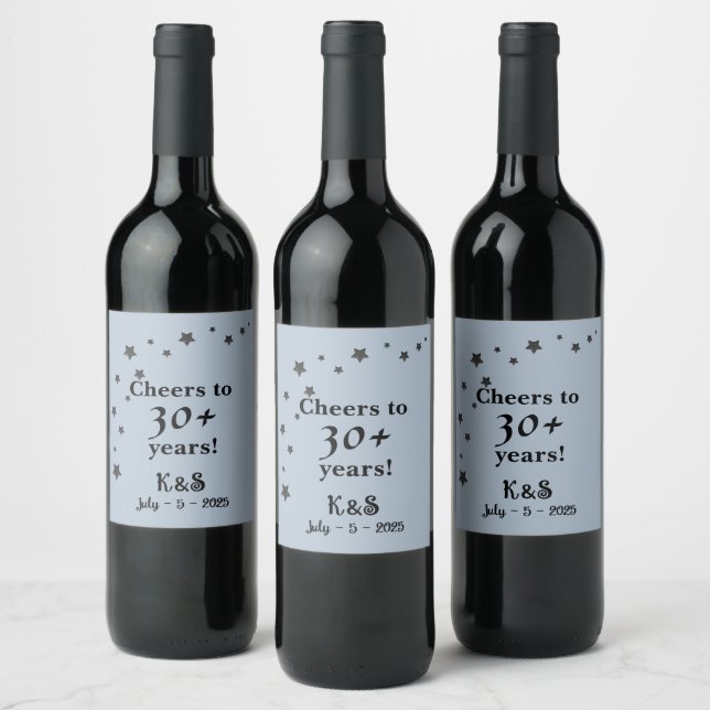 Dusty Blue With Shooting  Stars Wedding Wine Label (Bottles)