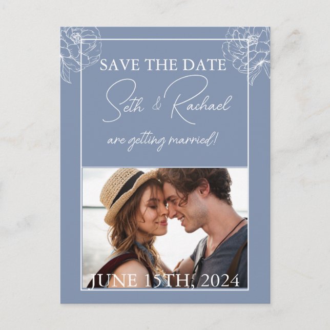 Dusty Blue with white floral design Postcard (Front)