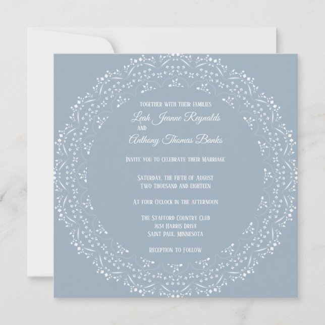 Dusty Blue with White Mandala Square Invitation (Front)