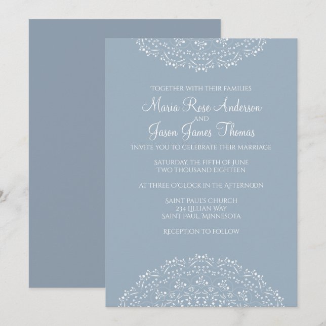 Dusty Blue with White Mandala Wedding Invitation (Front/Back)