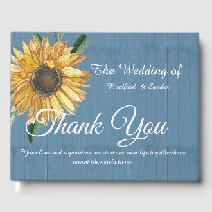 Dusty Blue Wood Sunflower Wedding Thank you  Guest Book