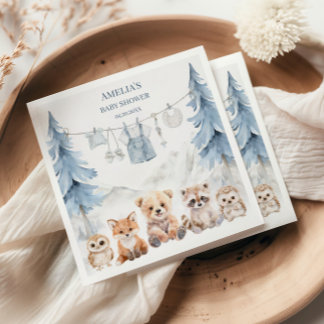 Dusty Blue Woodland Adventure Awaits Baby Shower Napkin
